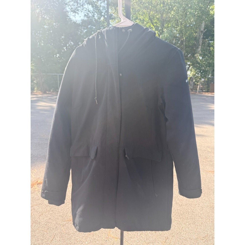 Columbia Women's L Black Hooded Winter Parka Coat Full Zip Snap Front Pockets